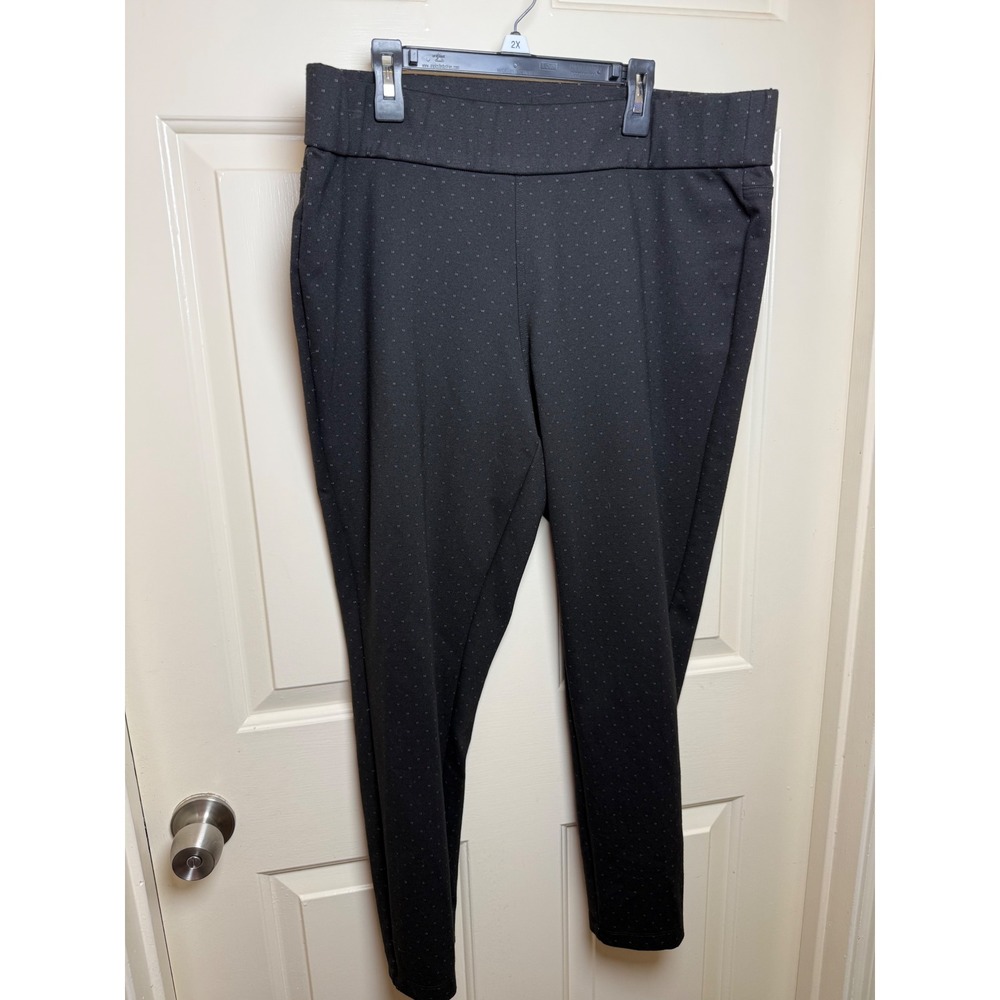 Loft Plus Women 18 Black White Pin Dot Skinny Ankle Pants Pull On Stretch